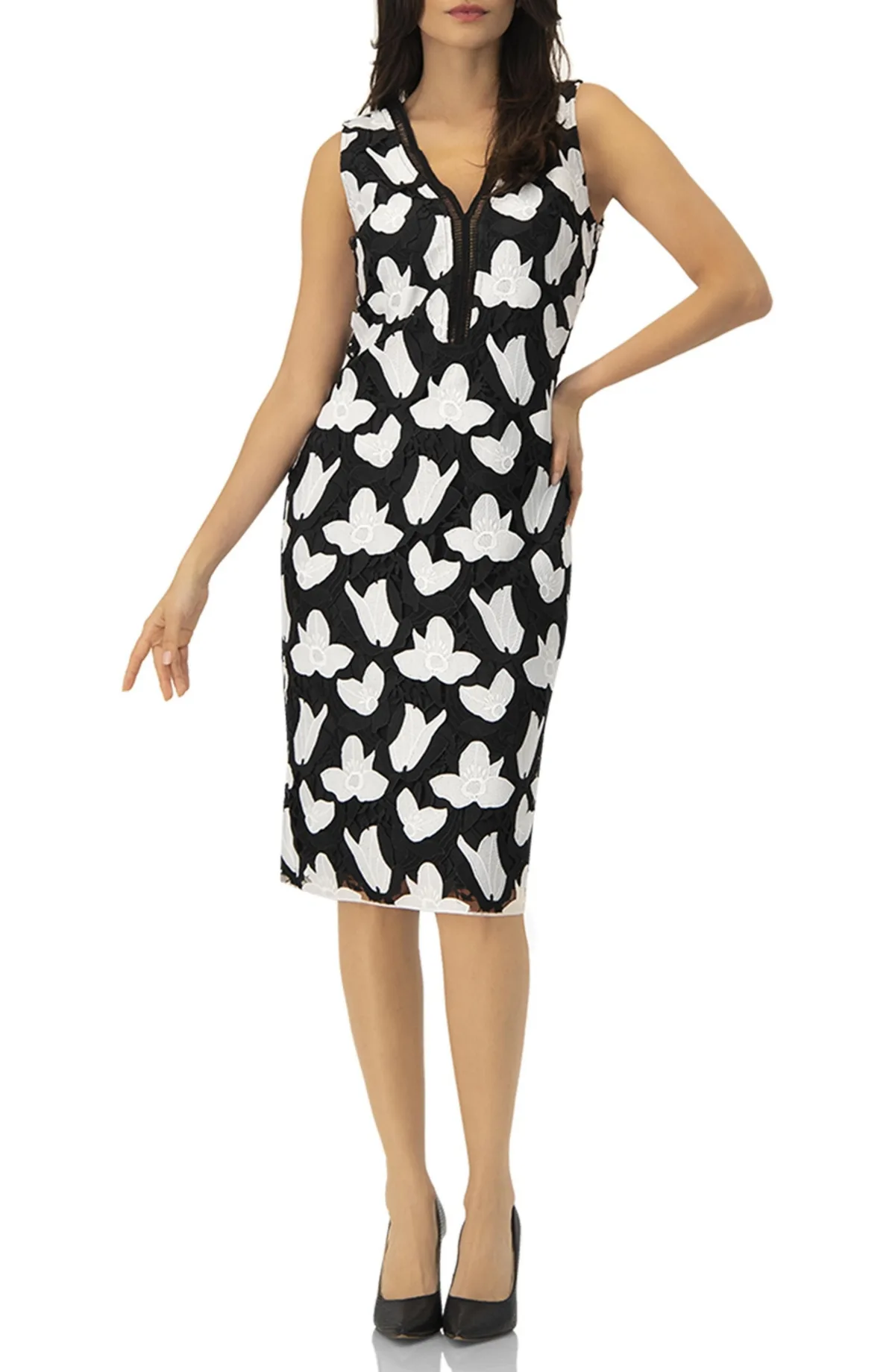 Floral Embroidered Sheath Dress by Ivonne
