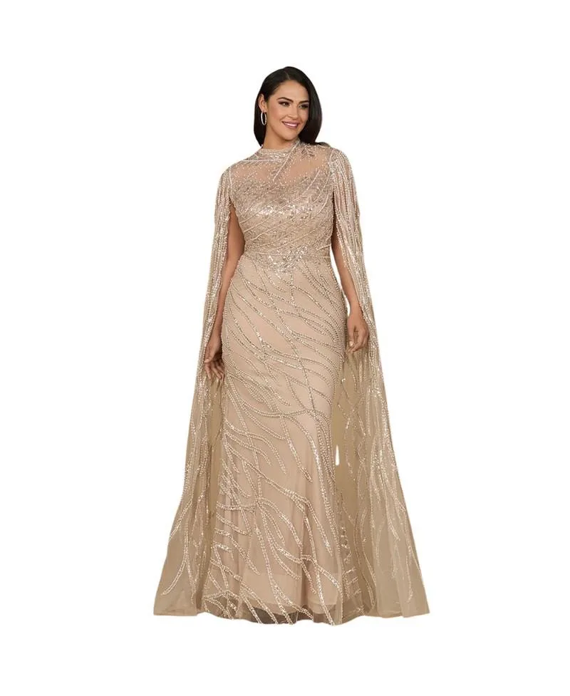 High Neck Gown with Long Cape Sleeves
