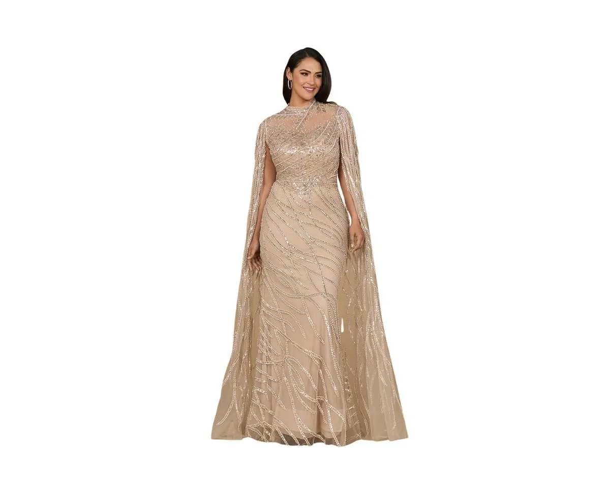 High Neck Gown with Long Cape Sleeves by Lara