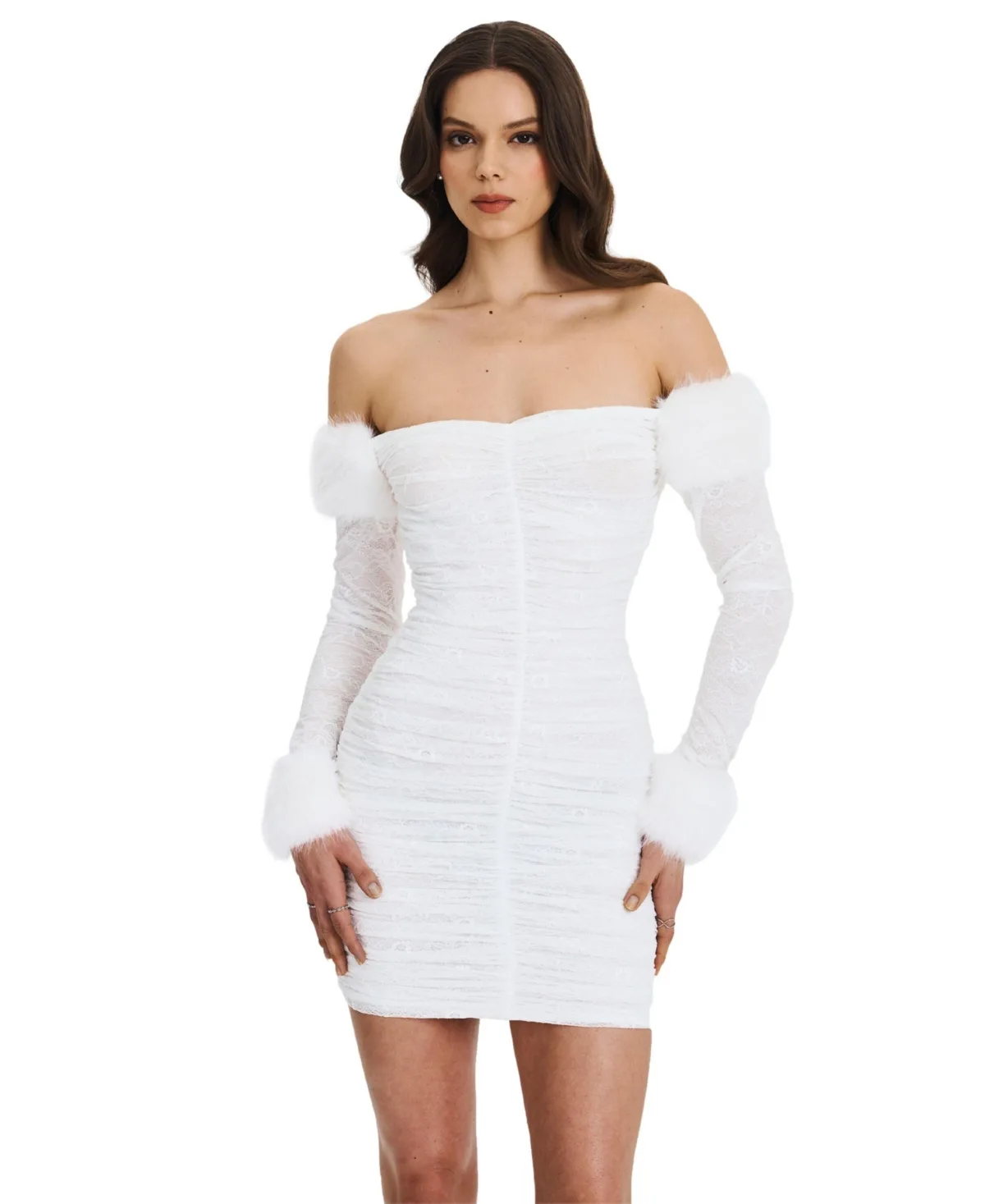 Lani Lace Off-Shoulder Ruched Mini Dress by Miss Circle