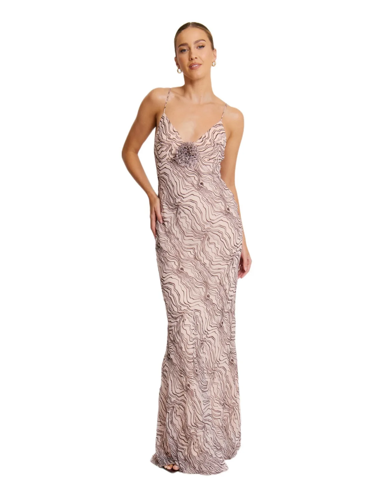 Strappy Corsage Beaded Maxi Dress by Six Stories