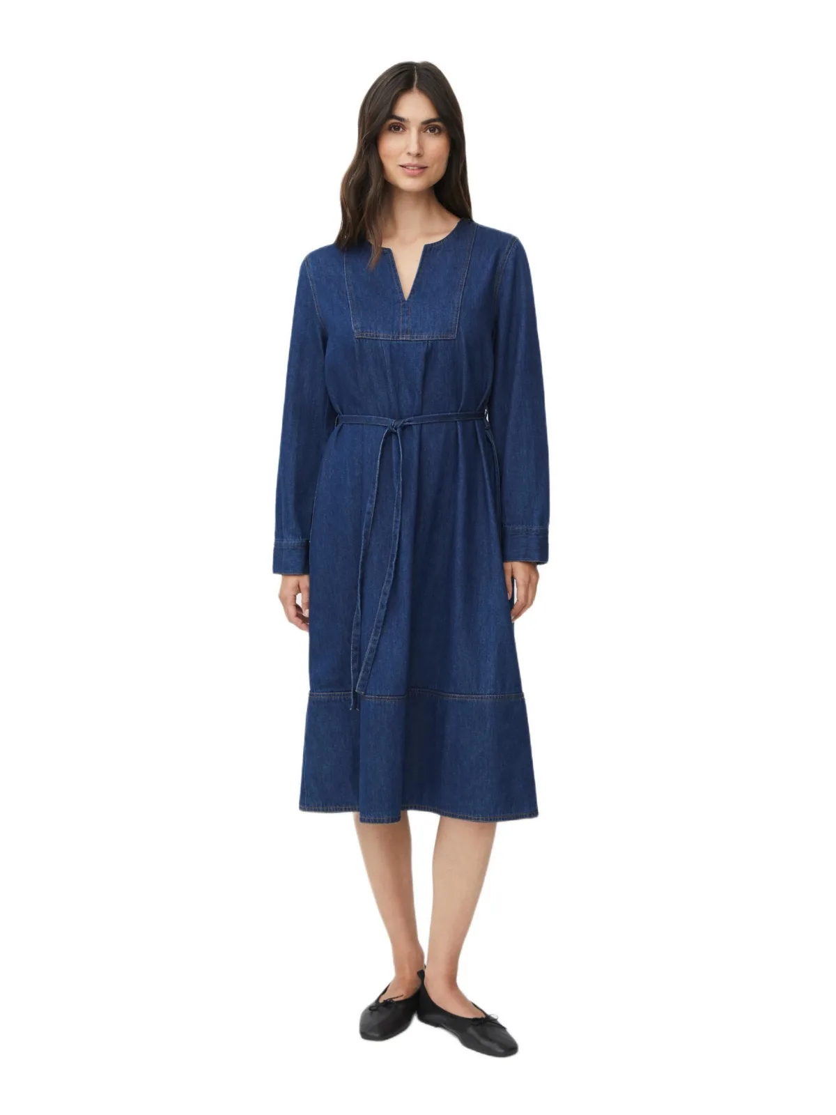 Long Sleeve V-Neck Denim Midi Dress by Masai Copenhagen