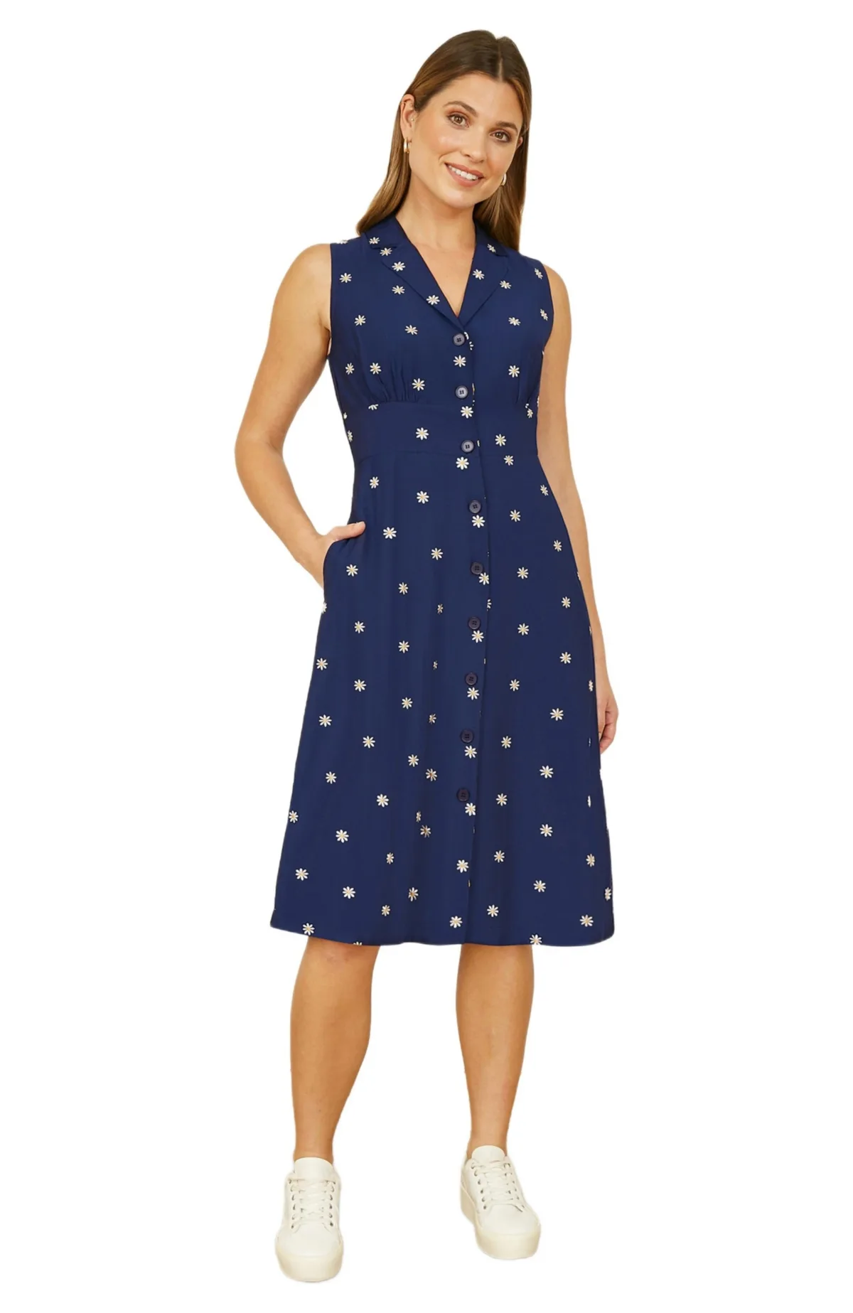 Daisy Print Sleeveless Shirt Dress by Yumi