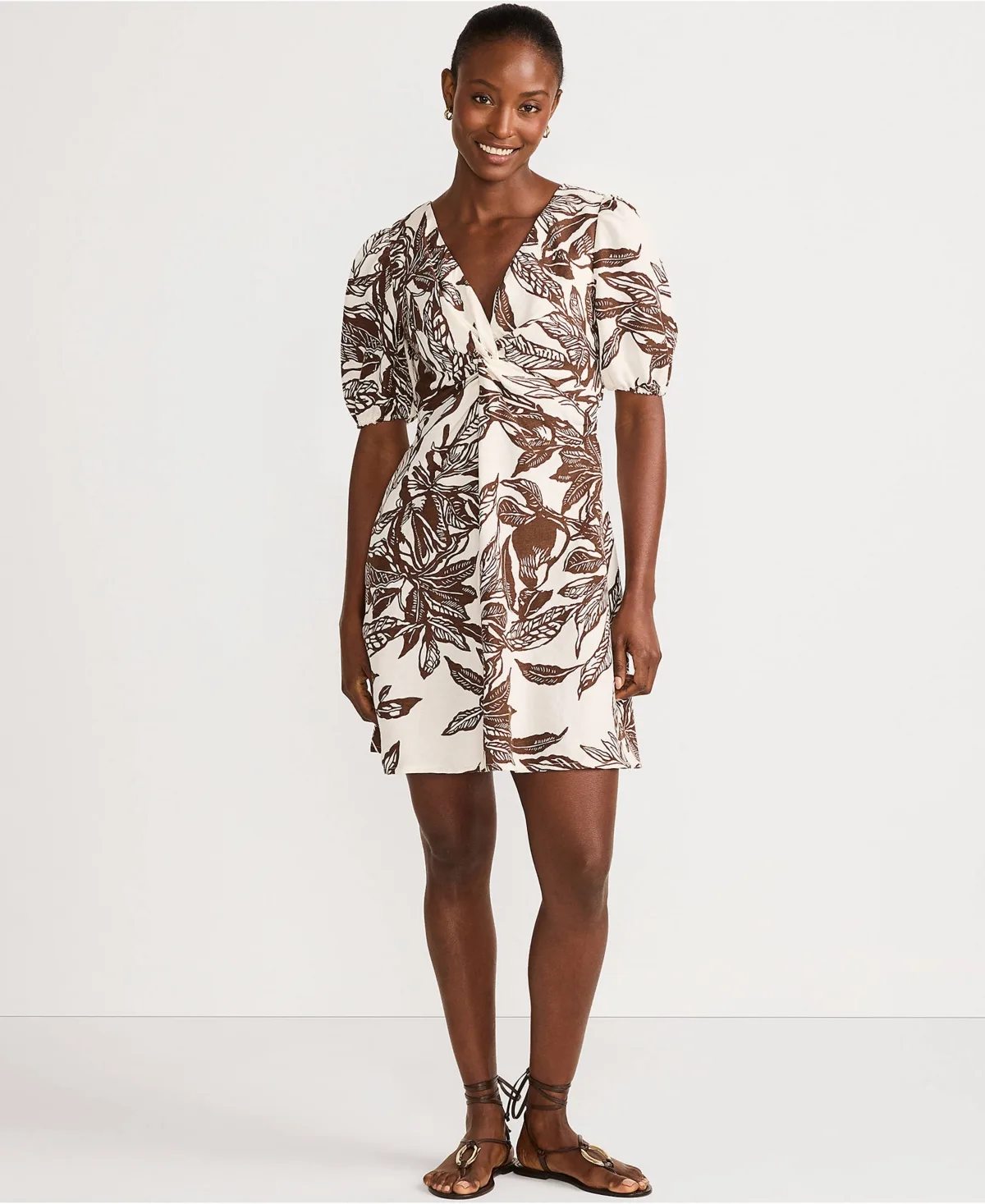 Linen Above the Knee Puff Sleeve Dress by Lands' End