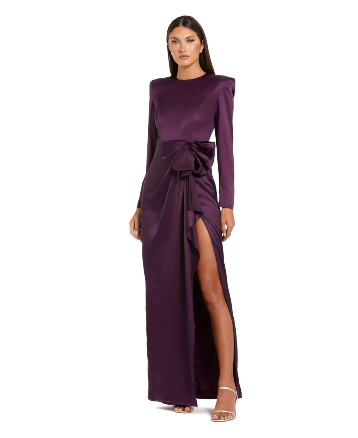 Long Sleeve Structured Bow Draped Column Gown by Mac Duggal