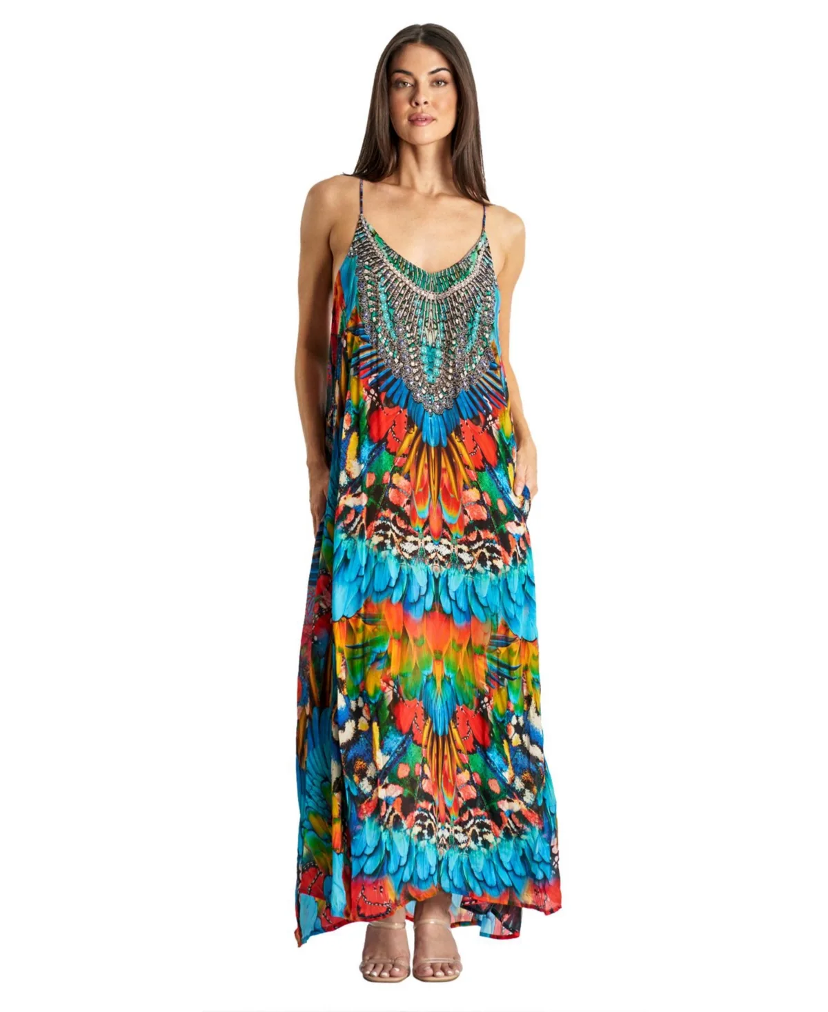 Scoop Neck T-Back Maxi Dress by La Moda Clothing
