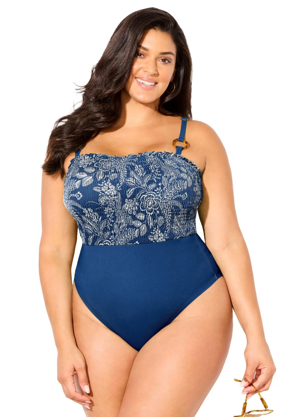 Smocked Ring Strap One Piece Swimsuit by Swimsuits For All