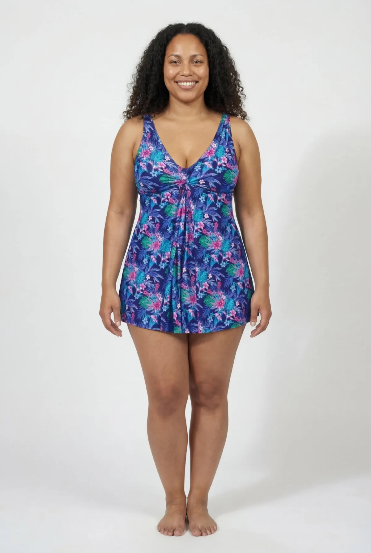 Twist Front V-Neck Swimdress by Swimsuits For All
