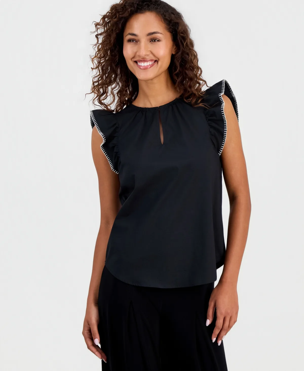 Stitch Flutter Sleeve Blouse by Anne Klein