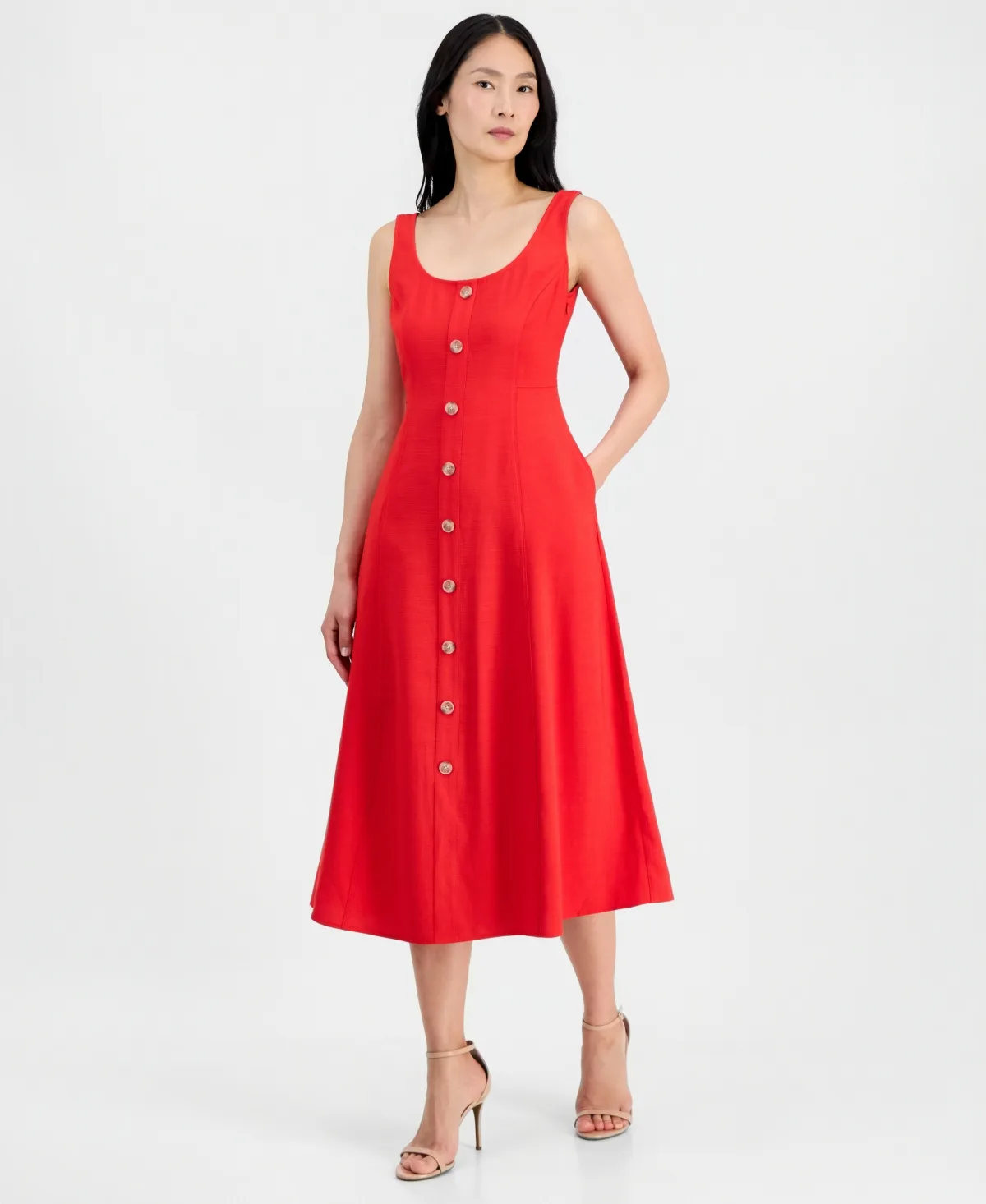 Button-Detail Sleeveless Midi Dress by Anne Klein