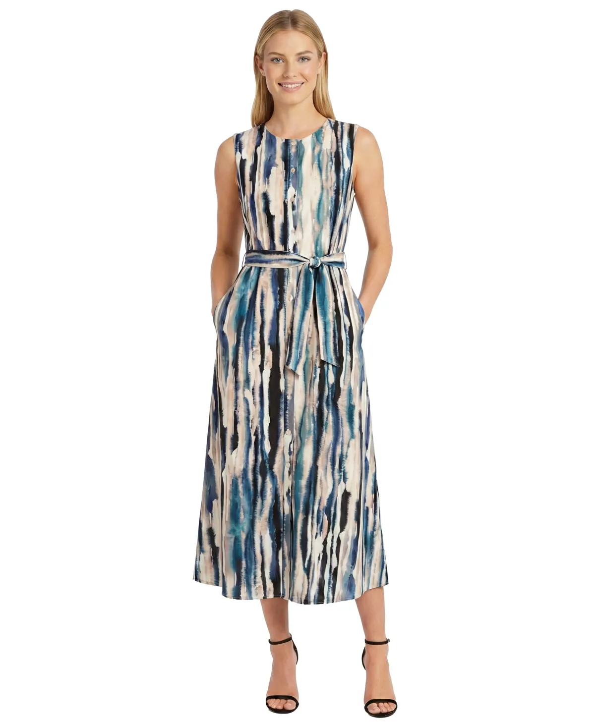 Printed Button Midi Dress by Maggy London
