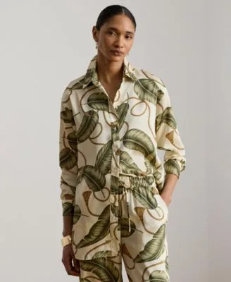 Point Collar Rope Print Twill Shirt by Lauren Ralph Lauren