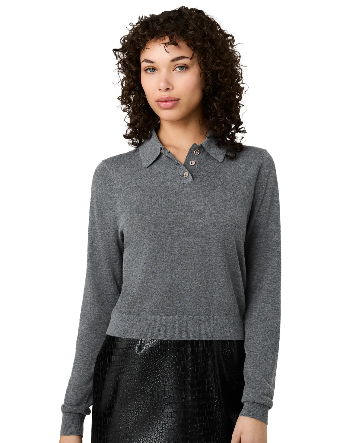 Nola Fine Knit Collared Long-Sleeve Top by French Connection