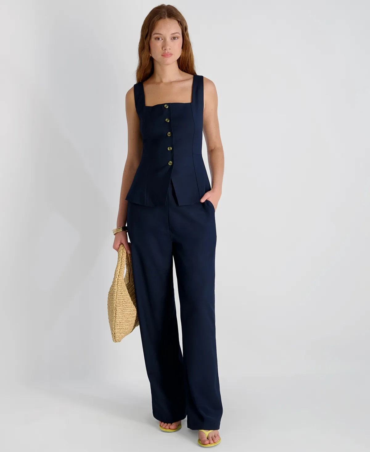 Twill Square Neck Button-Down Top by French Connection