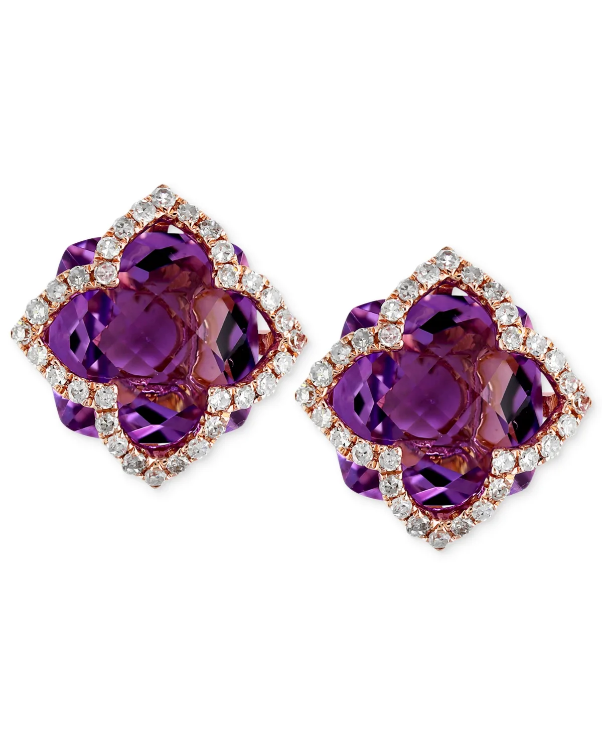 Effy Amethyst (6-1/4 ct. t.w.) and Diamond (1/3 ct. t.w.) Clover Stud Earrings in 14k Rose Gold by Effy Collection