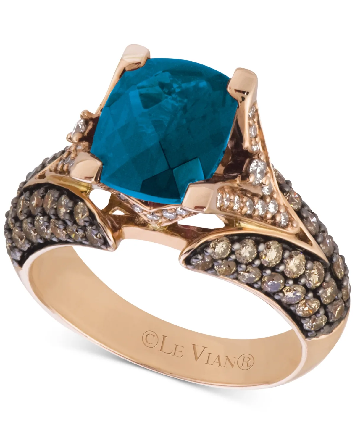 Chocolatier Deep Sea Blue Topaz (3-3/8 ct. t.w.) & Diamond (1-1/5 ct. t.w.) Ring in 14k Rose Gold by Le Vian