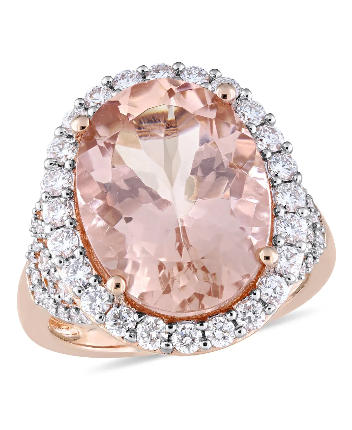 (9-3/4 ct. t.w.) and Diamond (1-2/5 ct. t.w.) Oval Halo Ring in 14k Rose Gold