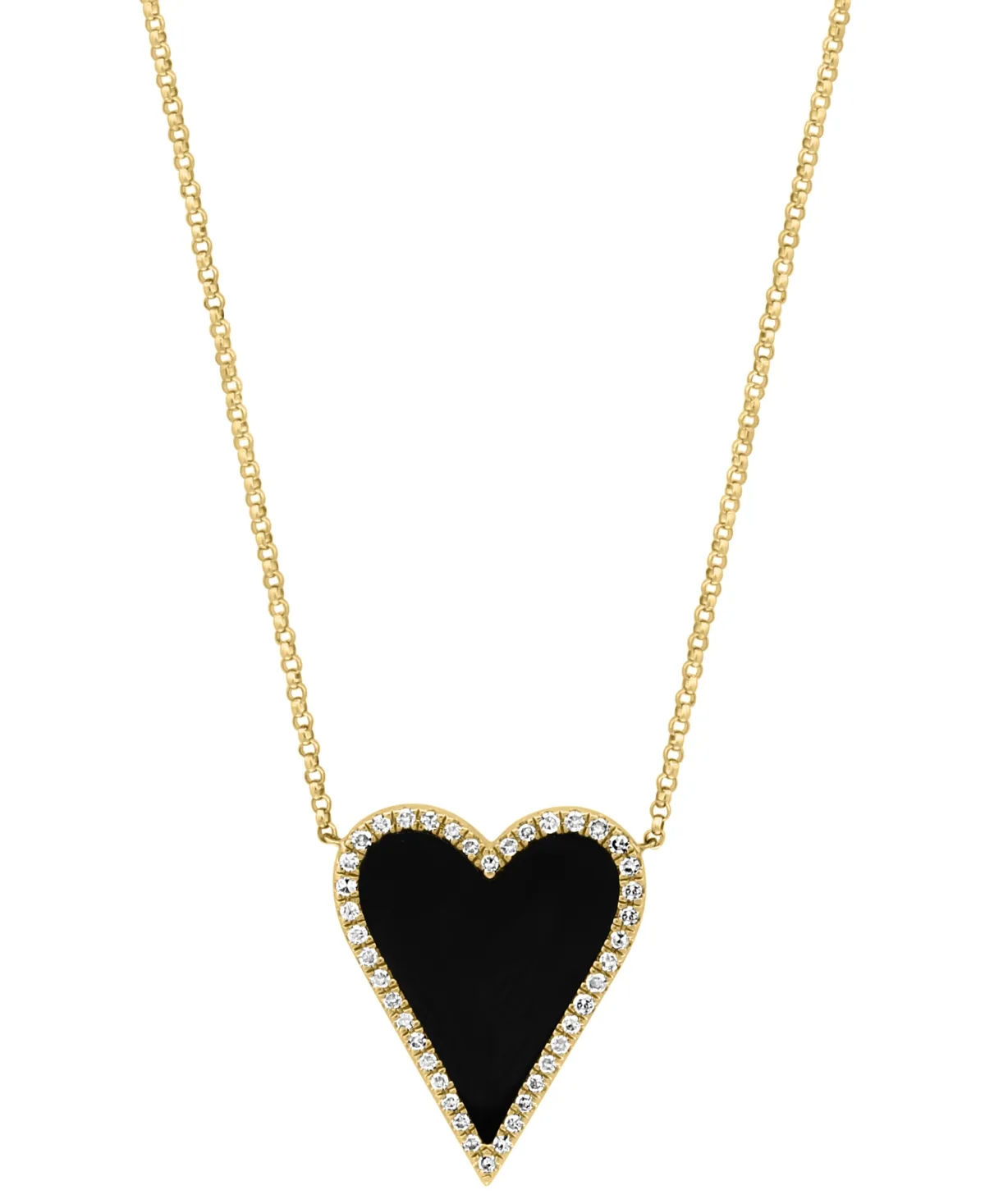 Effy Onyx & Diamond (1/5 ct. t.w.) Heart Halo Pendant Necklace in 14k Gold, 16" + 2" Extender by Effy Collection
