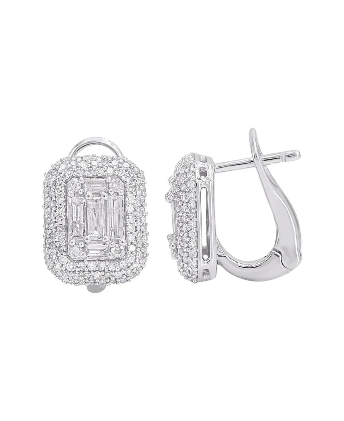 Round (0.58 ct. t.w.) and Baguette (0.42 ct. t.w.) Diamond Earrings in 14K White Gold by Macy's
