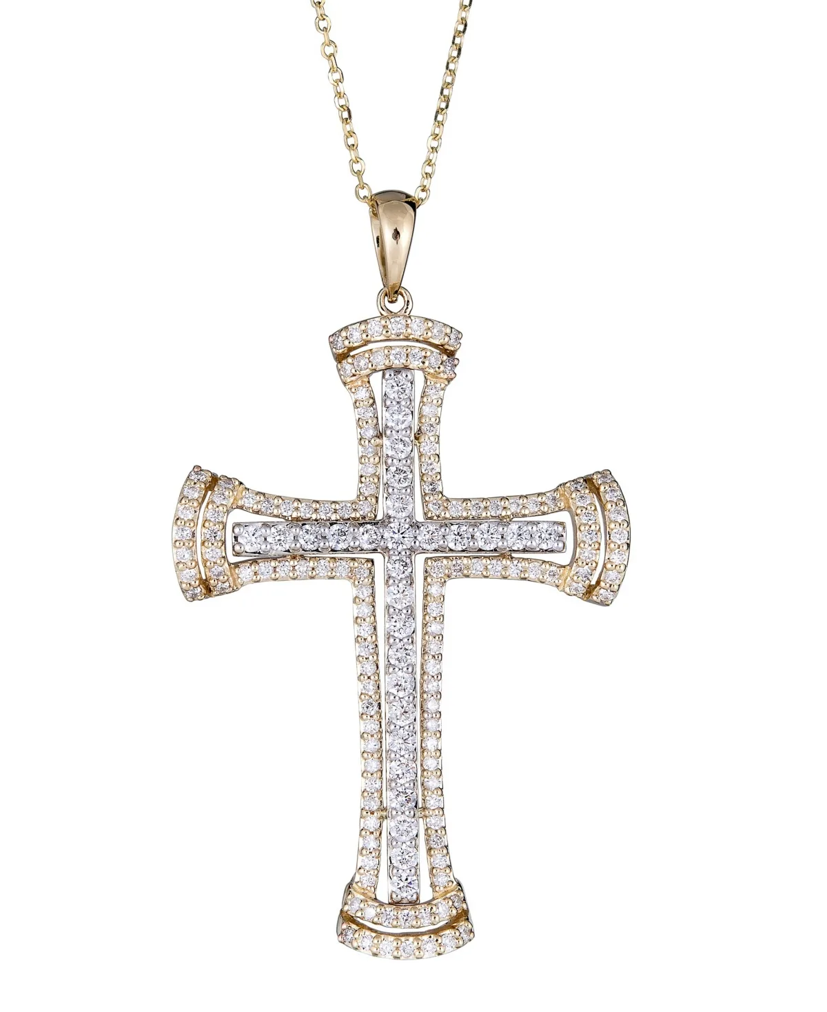 Diamond Cross Pendant Necklace (1 ct. t.w.) in 14k Gold & White Gold, 16" + 2" Extender by Macy's