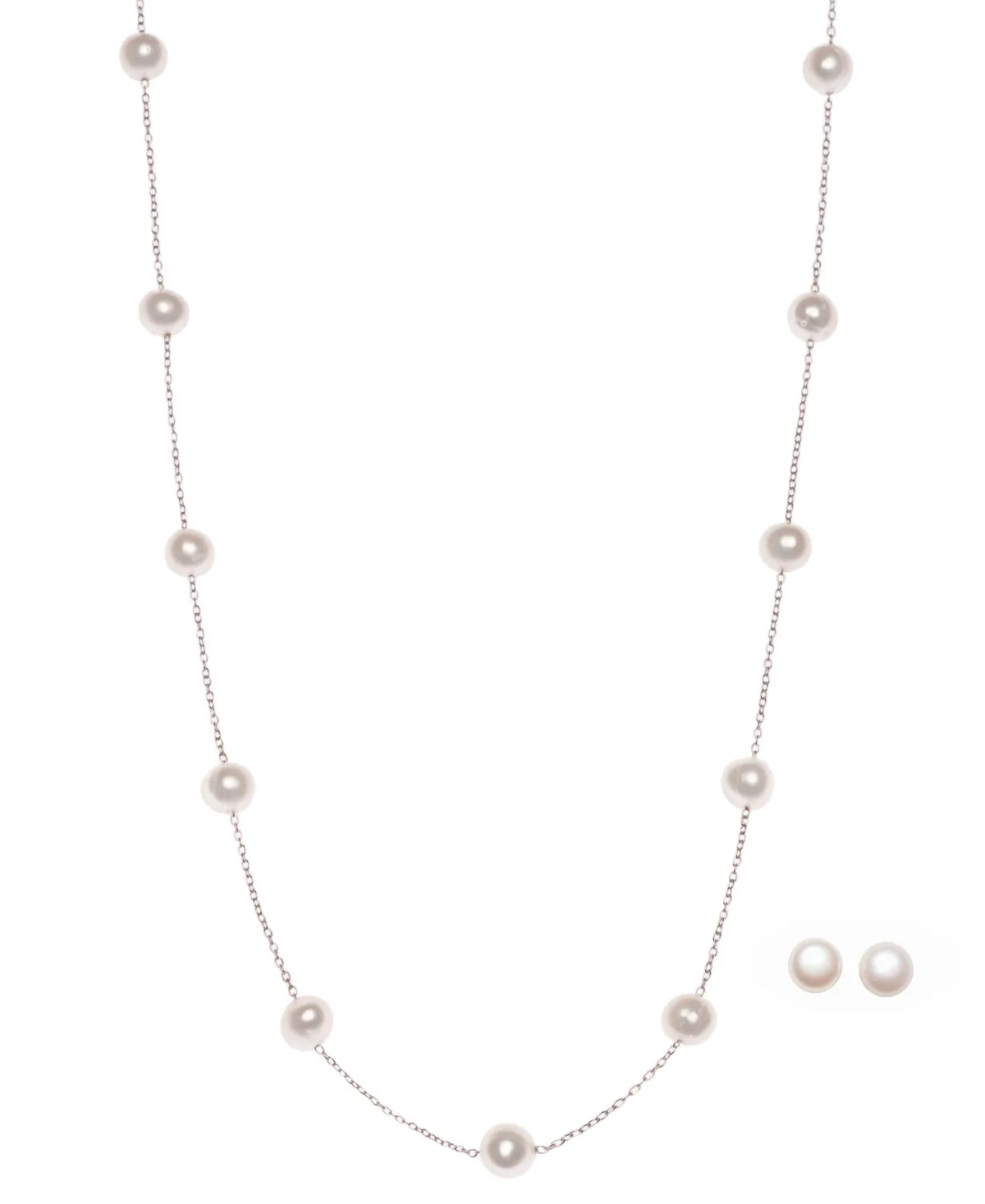 2-Pc. Set Cultured Freshwater Pearl (6-1/2 - 7mm) Collar Necklace & Matching Stud Earrings by Macy's