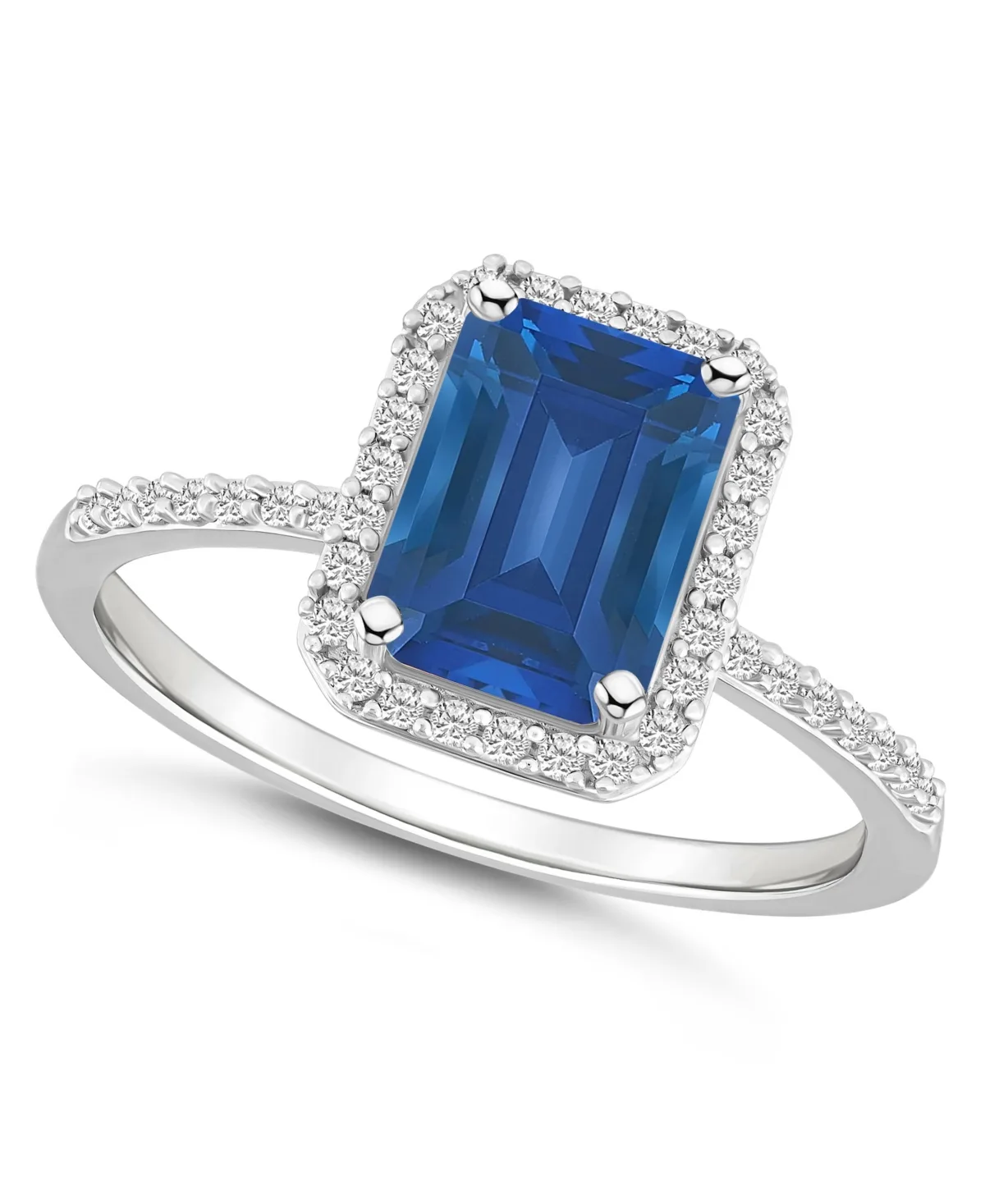Lab-Grown Sapphire (2 ct. t.w.) and Lab-Grown White Sapphire (1/4 ct. t.w.) Halo Ring in 10K White Gold by Macy's