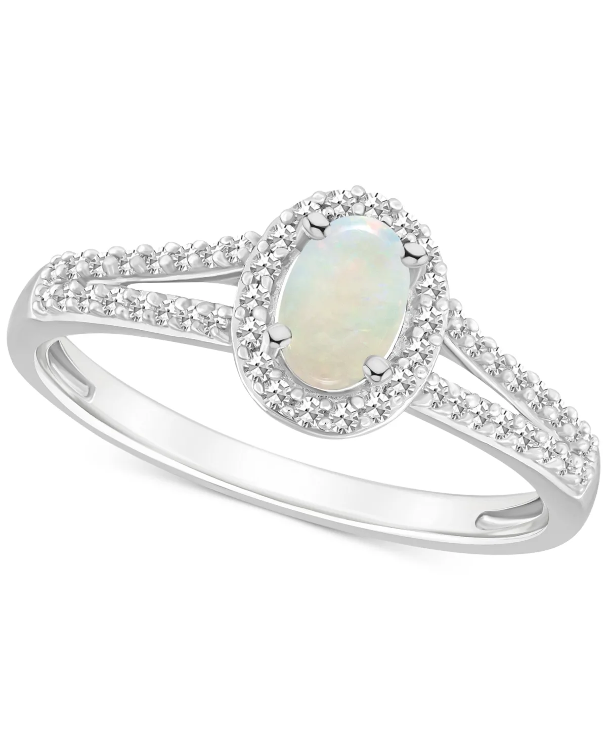 Aquamarine (2/5 ct. t.w.) & Diamond (1/4 ct. t.w.) Oval Halo Ring in Sterling Silver by Macy's