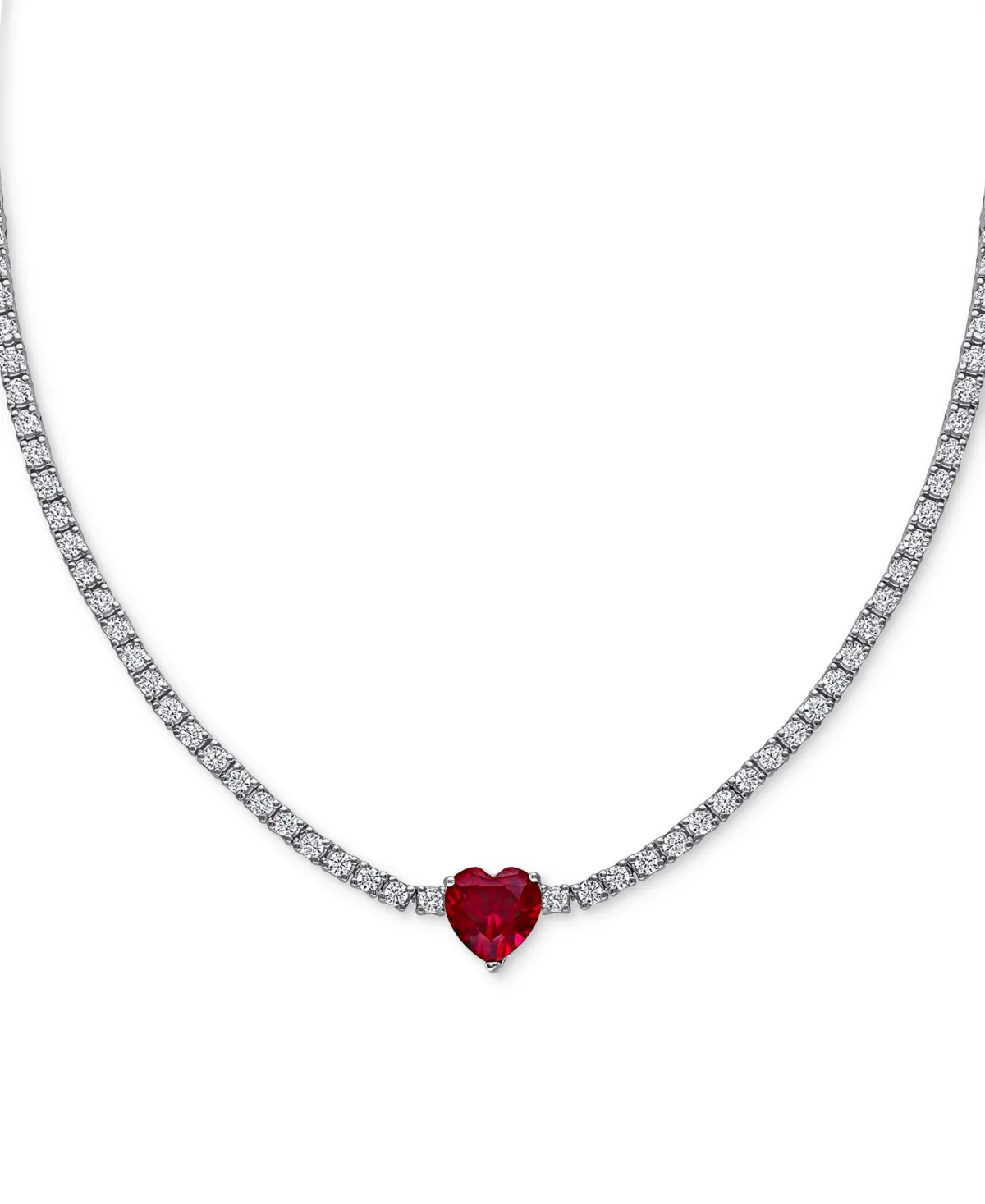 Lab-Created Gemstone (3 ct. t.w.) & Lab-Created White Sapphire (12-7/8 ct. t.w.) 17" Collar Heart Necklace in Sterling Silver by Macy's