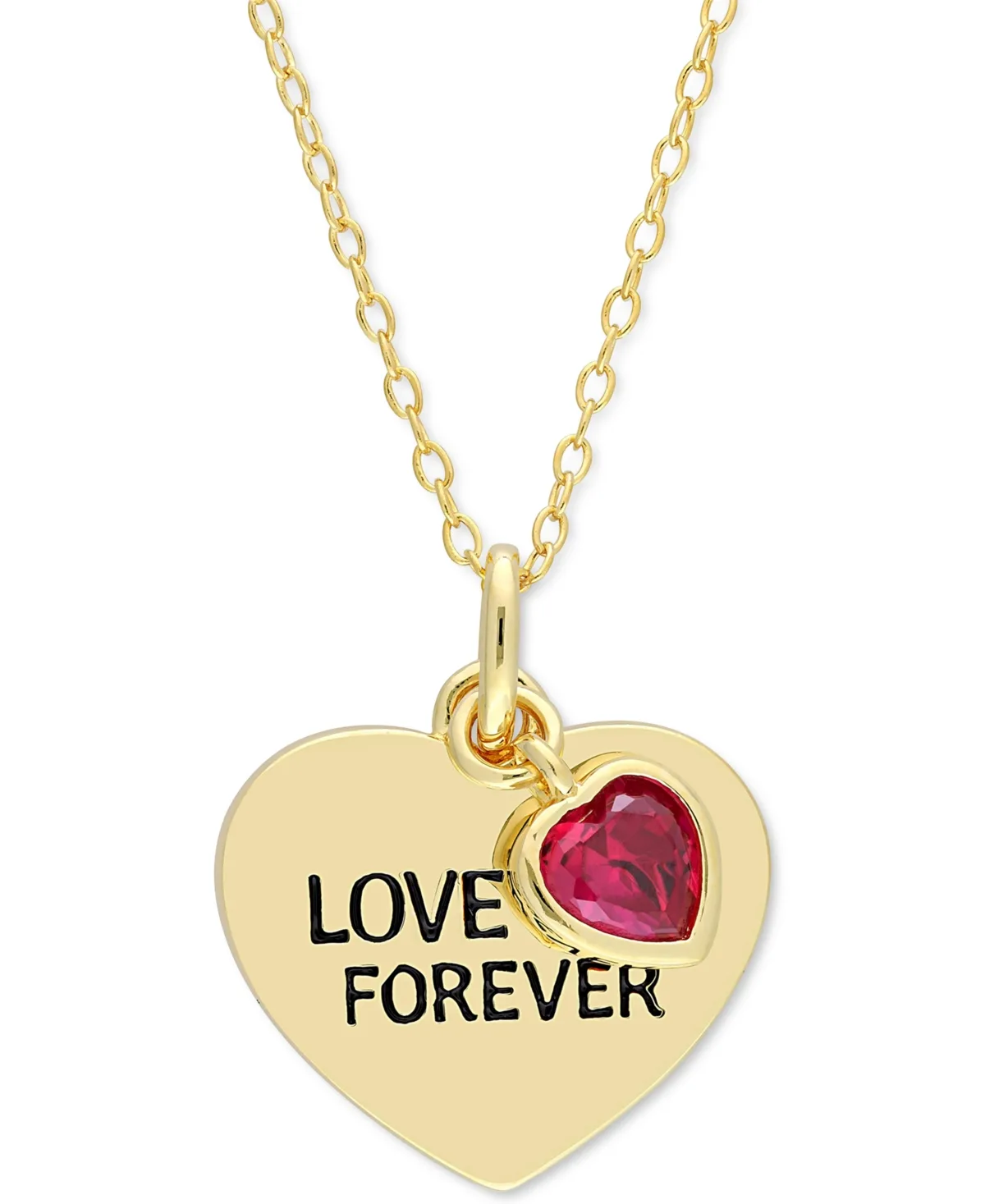 Lab-Grown Ruby & Heart "Love Forever" Double Charm 18" Pendant Necklace (5/8 ct. t.w.) in 18k Gold-Plated Sterling Silver by Macy's