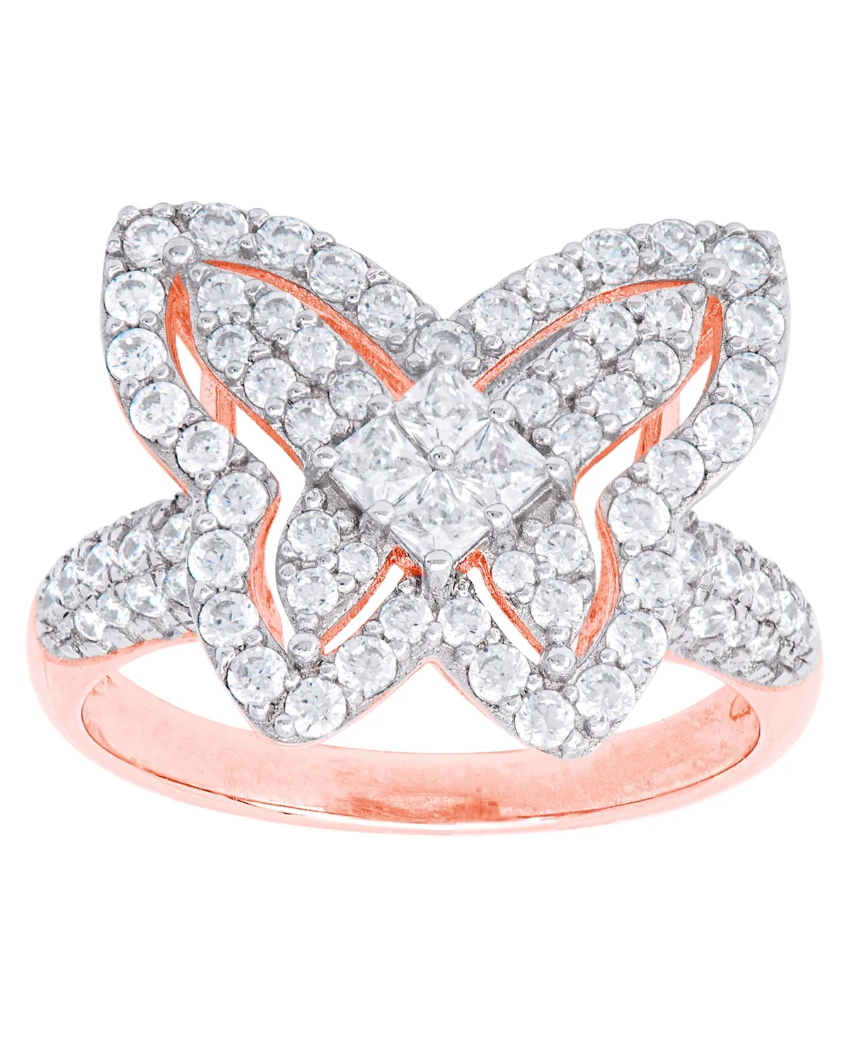 Cubic Zirconia Butterfly Ring in Fine Rose Gold Plate or Fine Silver Plate by Macy's
