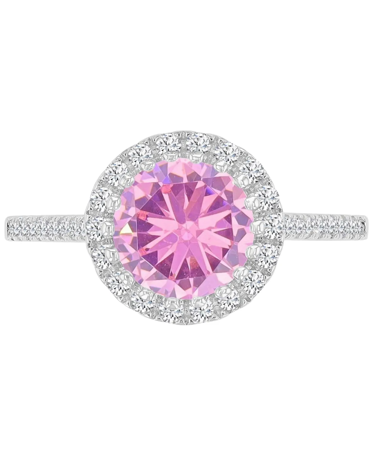 Silver-Plated Pink Round Classic Bridal Ring