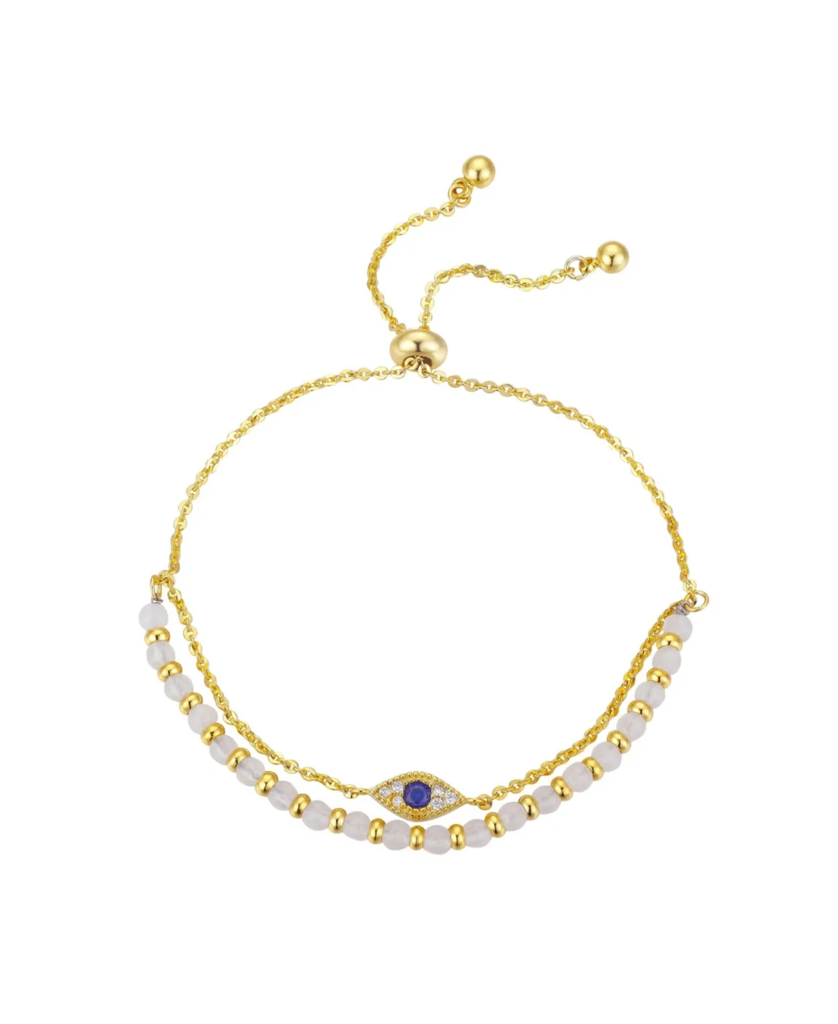 Flash-Plated Genuine White Quartz Evil Eye Multi-Strand Adjustable Bolo Bracelet