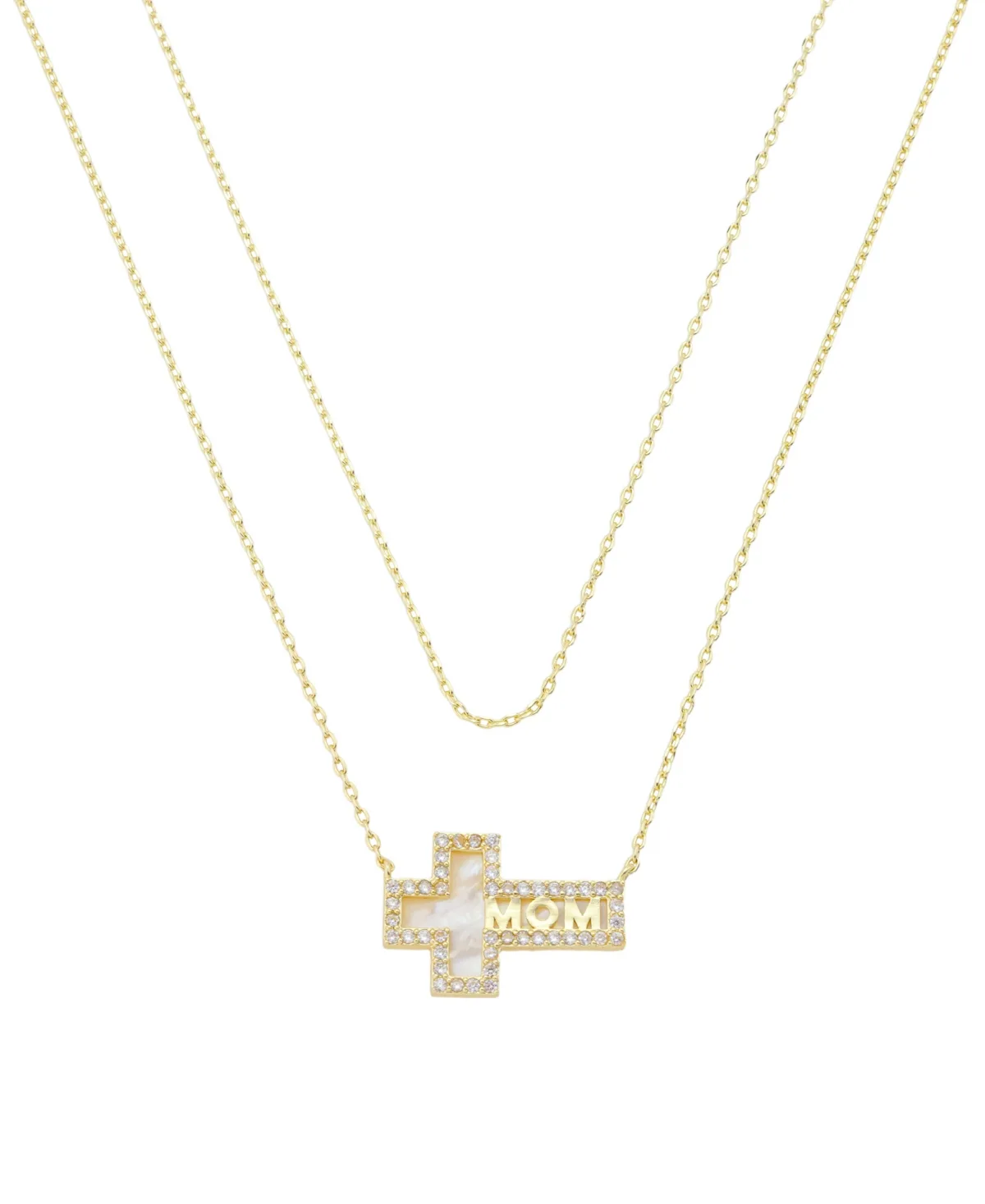 Cubic Zirconia and Mother of Pearl Mom Cross Pendant Layered Necklace Set by Unwritten