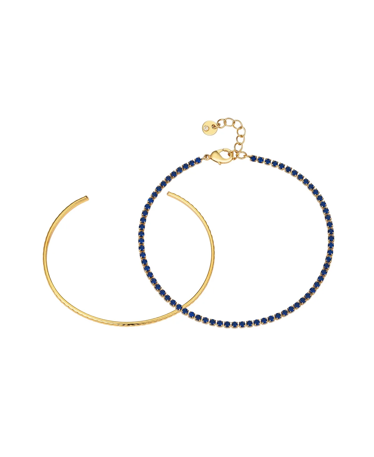 Blue Sapphire Cubic Zirconia Tennis and Cuff 2 Piece Bracelet Set by Unwritten