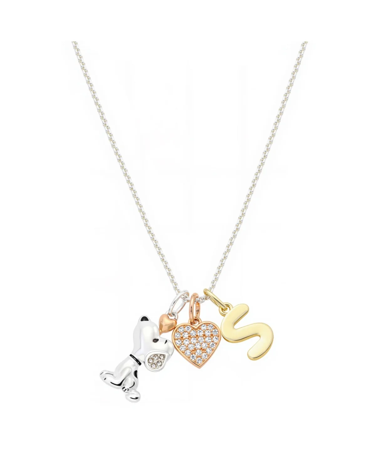 Peanuts Cubic Zirconia Snoopy Heart Initial Cluster Charm Necklace by Disney