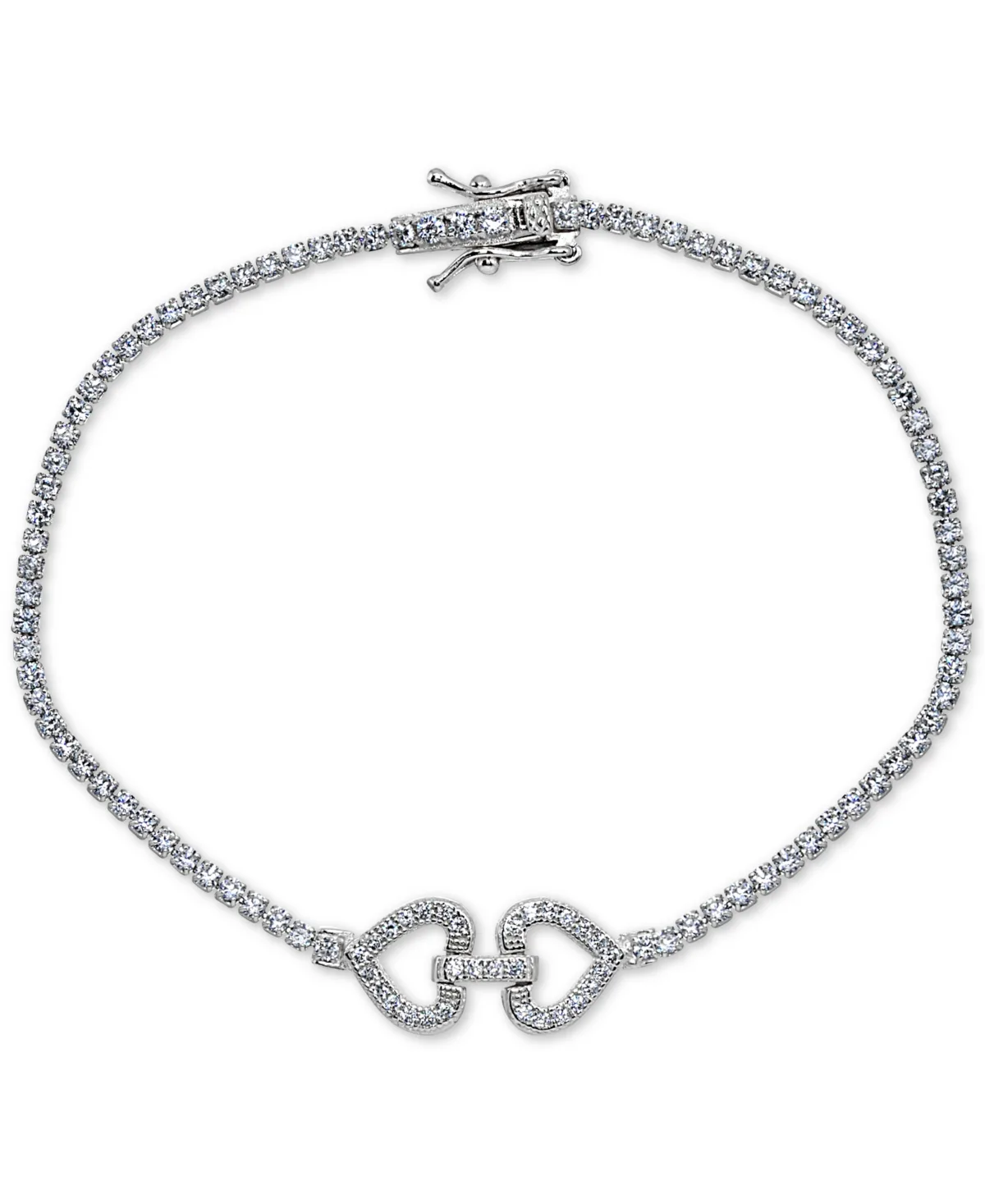 Cubic Zirconia Double Heart Tennis Bracelet in Sterling Silver by Giani Bernini