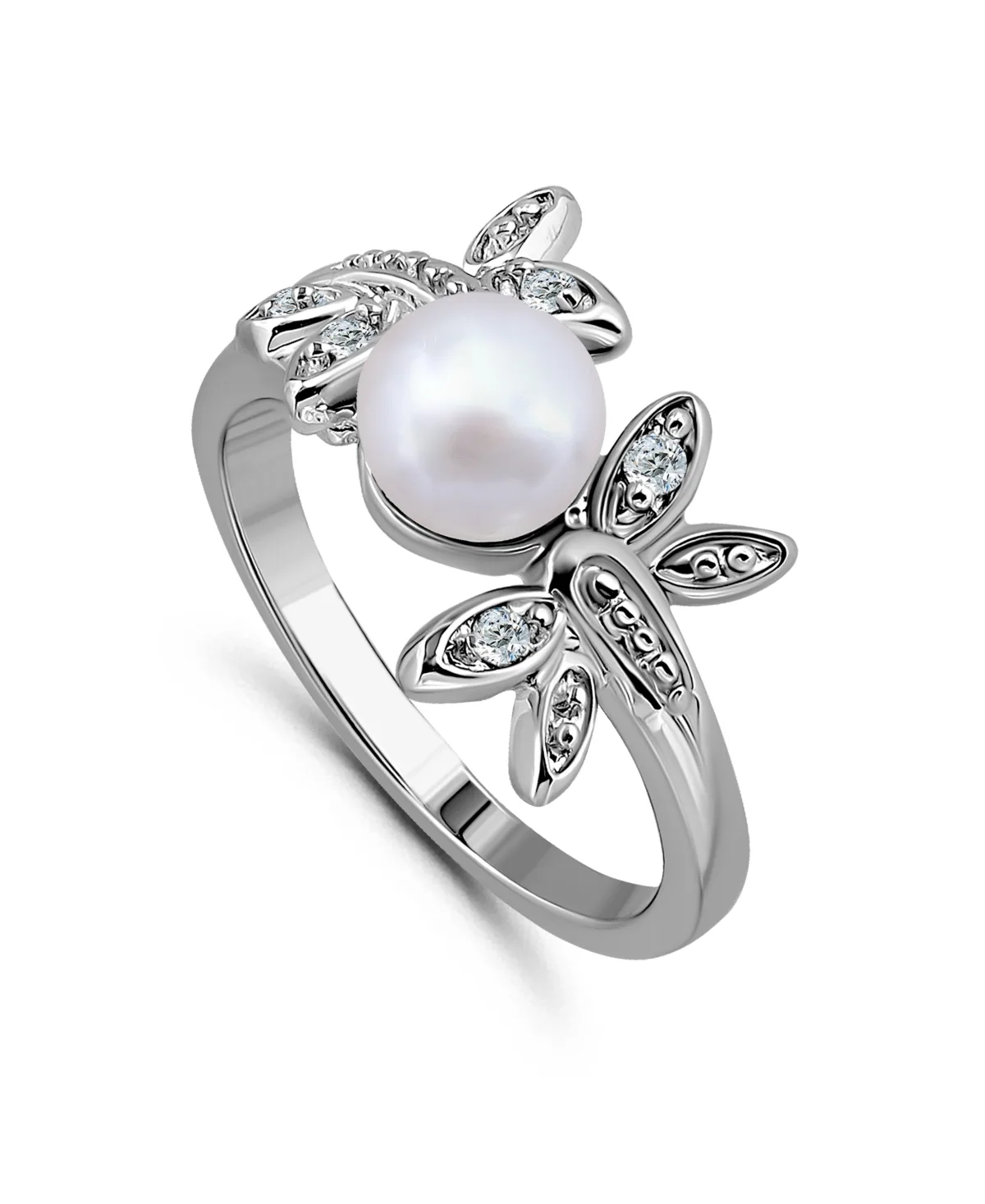 1/20 Cttw Cubic Zirconia 8mm Imitation Pearl Butterfly Motif Polish Band Ring by Macy's