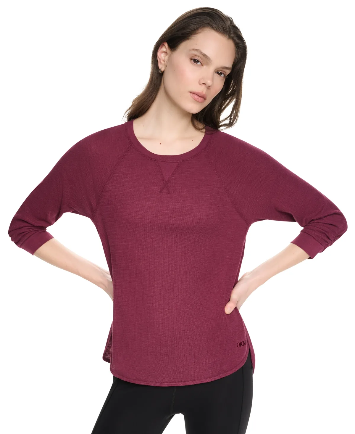 Mini Slub Waffle Three Quarter Sleeve T-Shirt by Dkny