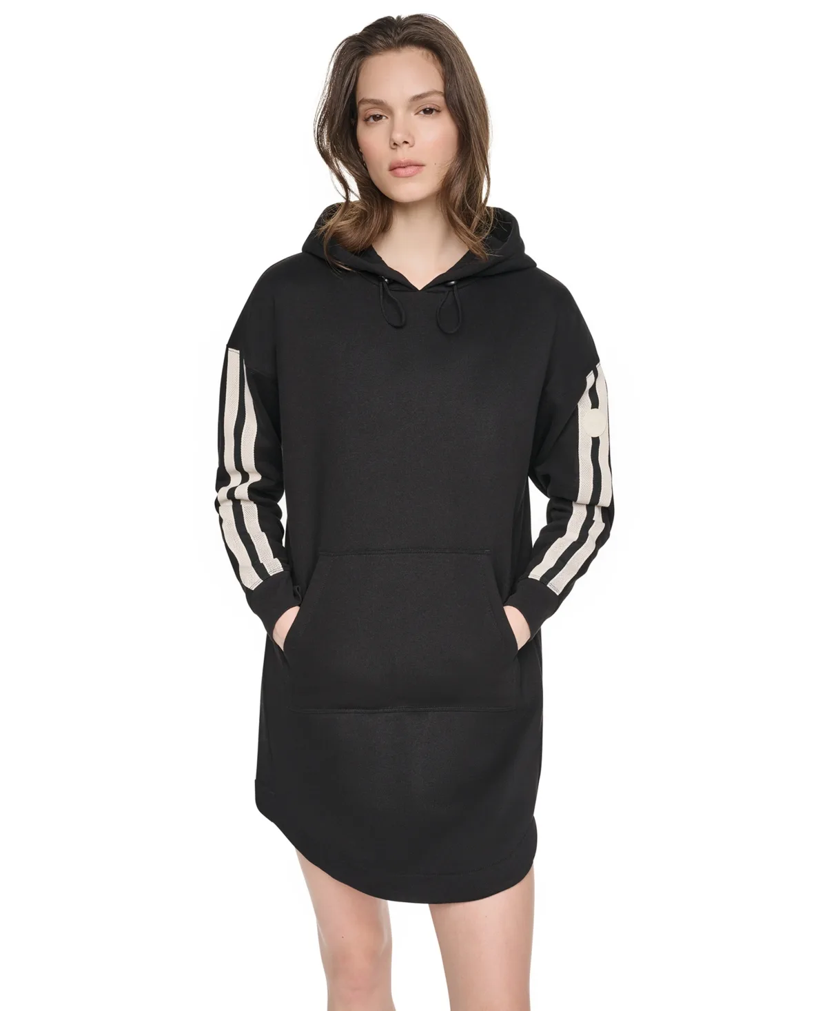 Textured Tape Logo Shirt Tail Hem Hoodie Dress by Dkny Sport