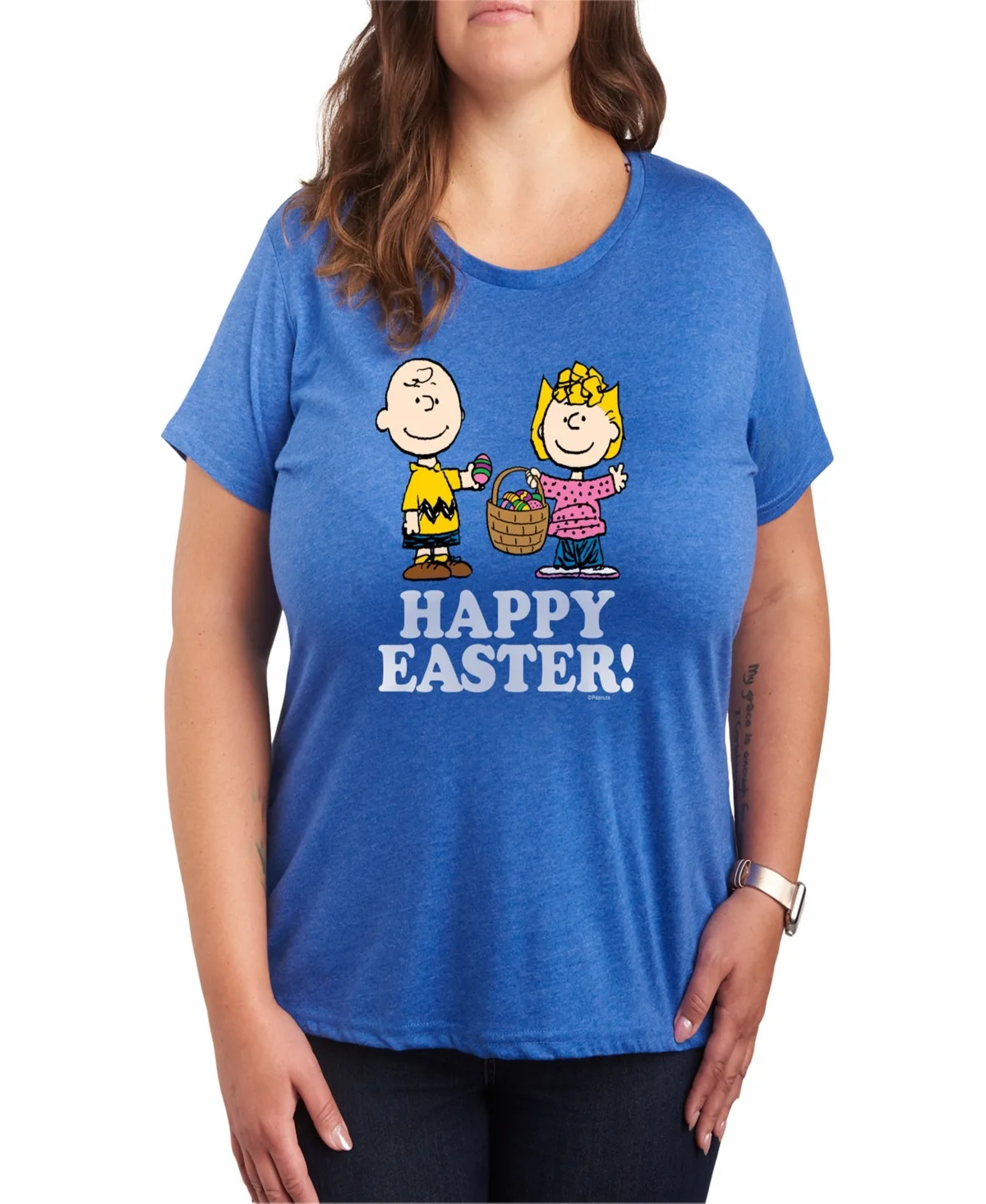 Peanuts Happy Easter Graphic Crew Neck T-Shirt by Hybrid Apparel