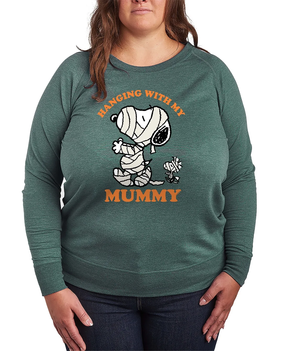 Halloween Woodstock and Snoopy Mummy French Terry Long Sleeve Shirt by Hybrid Apparel