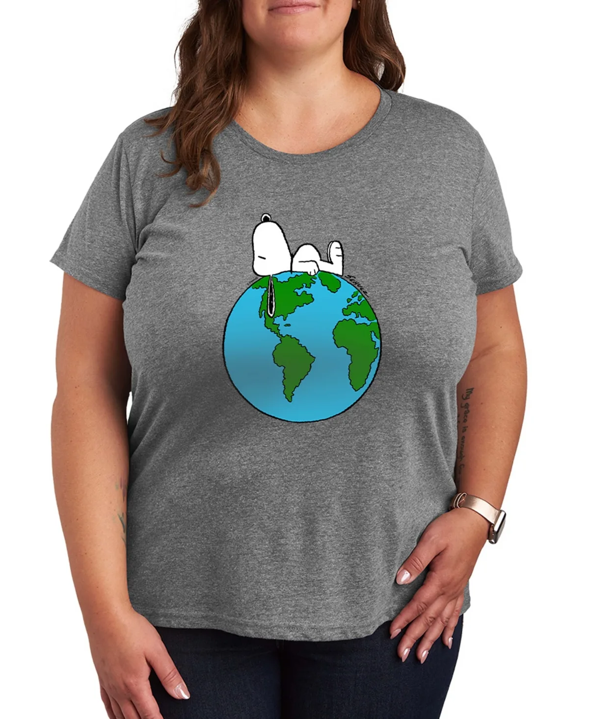 Peanuts Snoopy Earth Short-Sleeve Graphic T-Shirt by Hybrid Apparel