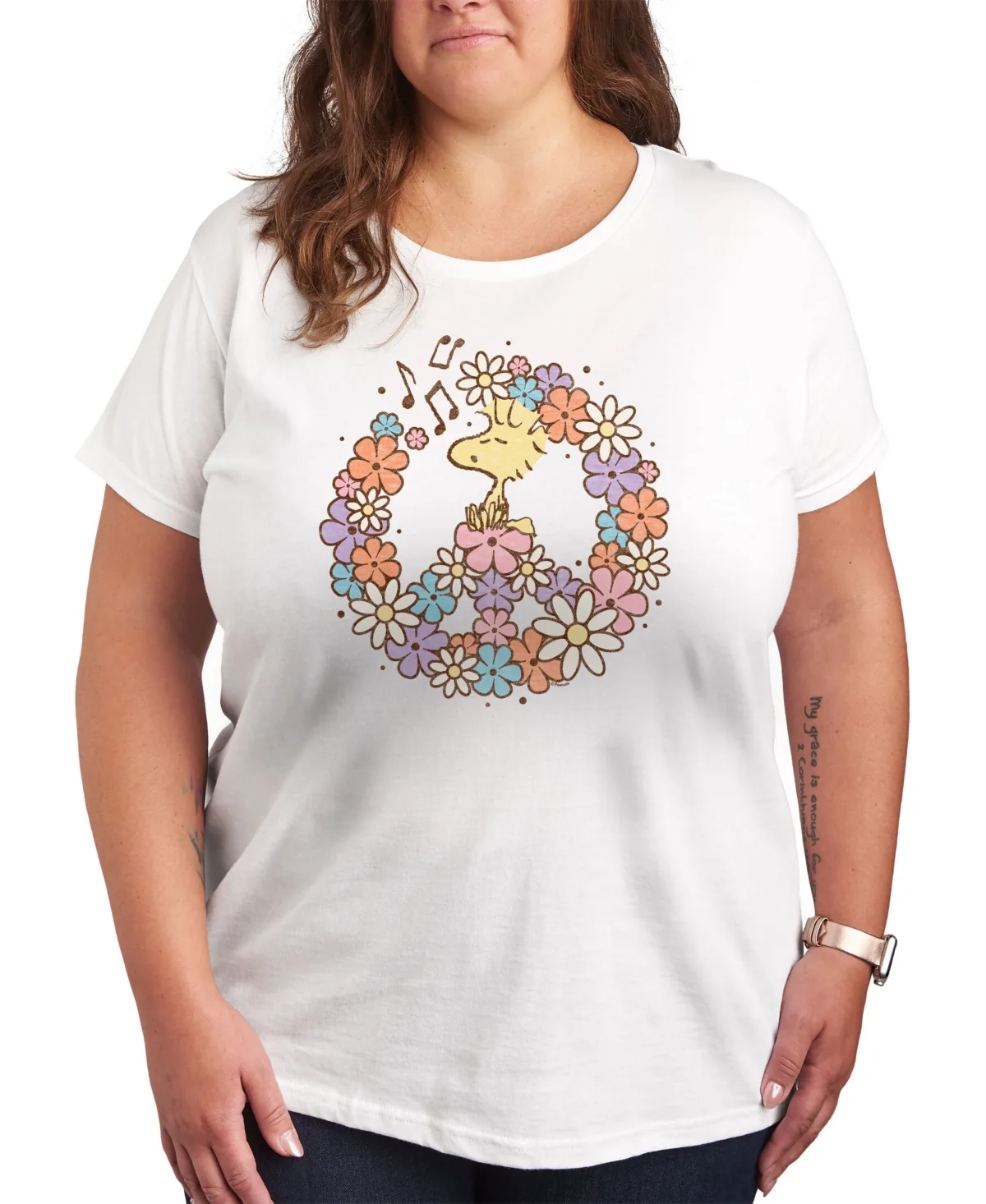 Woodstock Floral Peace Sign Graphic T-Shirt by Hybrid Apparel