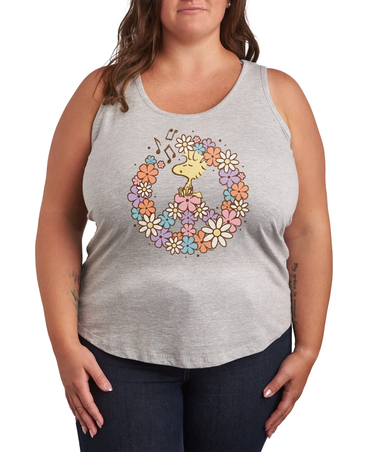 Woodstock Floral Peace Sign Graphic Tank by Hybrid Apparel