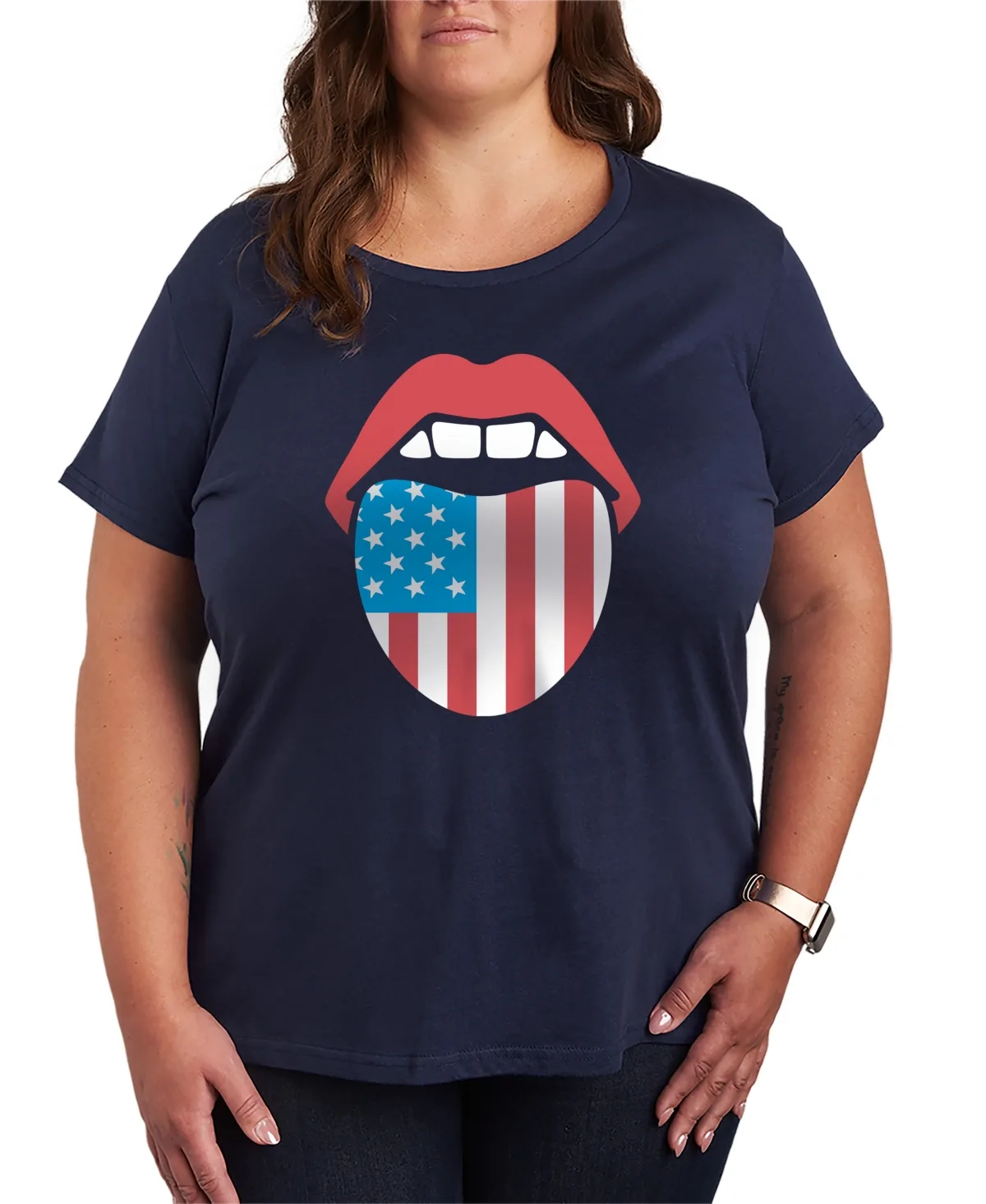 Instant Message Usa Flag Tongue Short-Sleeve Graphic T-Shirt by Hybrid Apparel