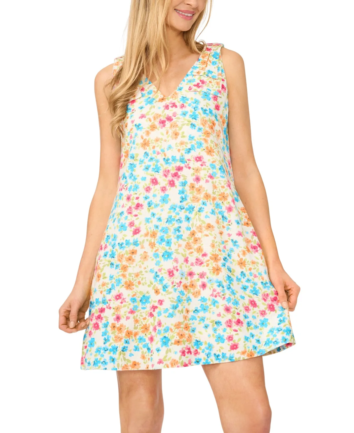 V-Neck Printed Cotton Mini Dress by Cece