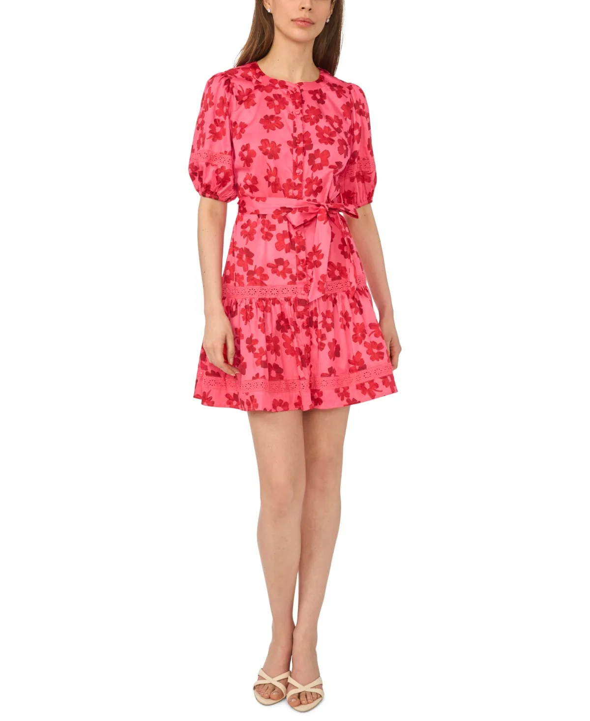Printed Crewneck Mini Dress by Cece