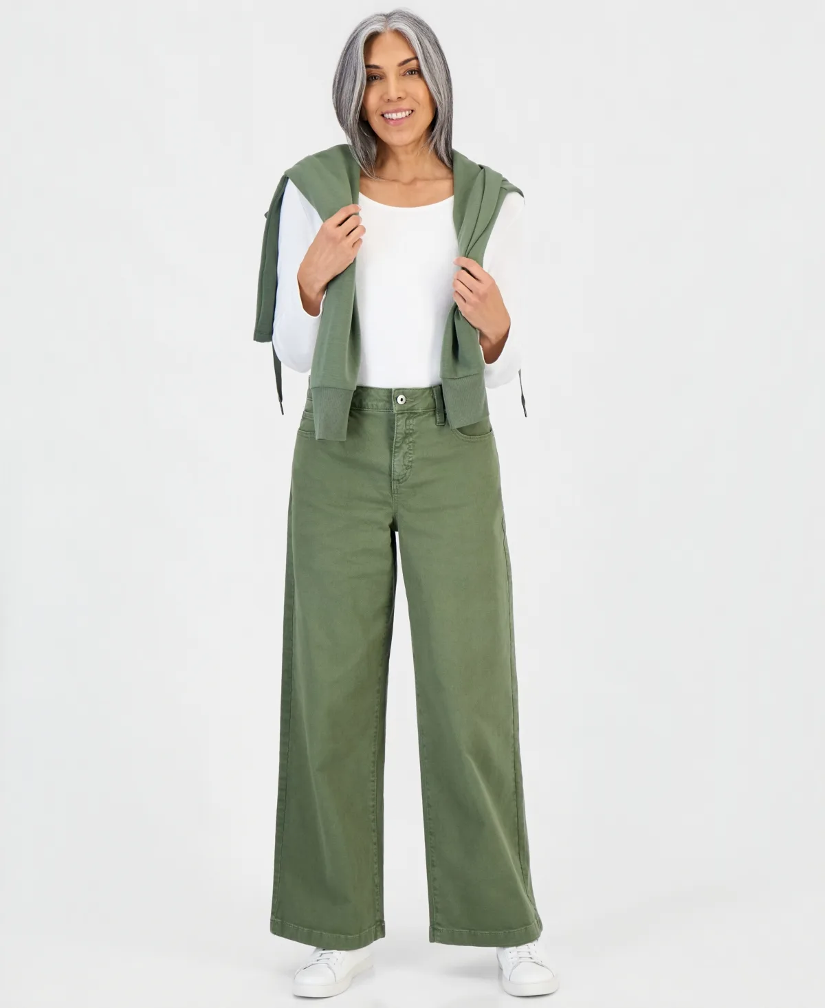 High-Waist Wide-Leg Cotton-Blend Pants by Style & Co