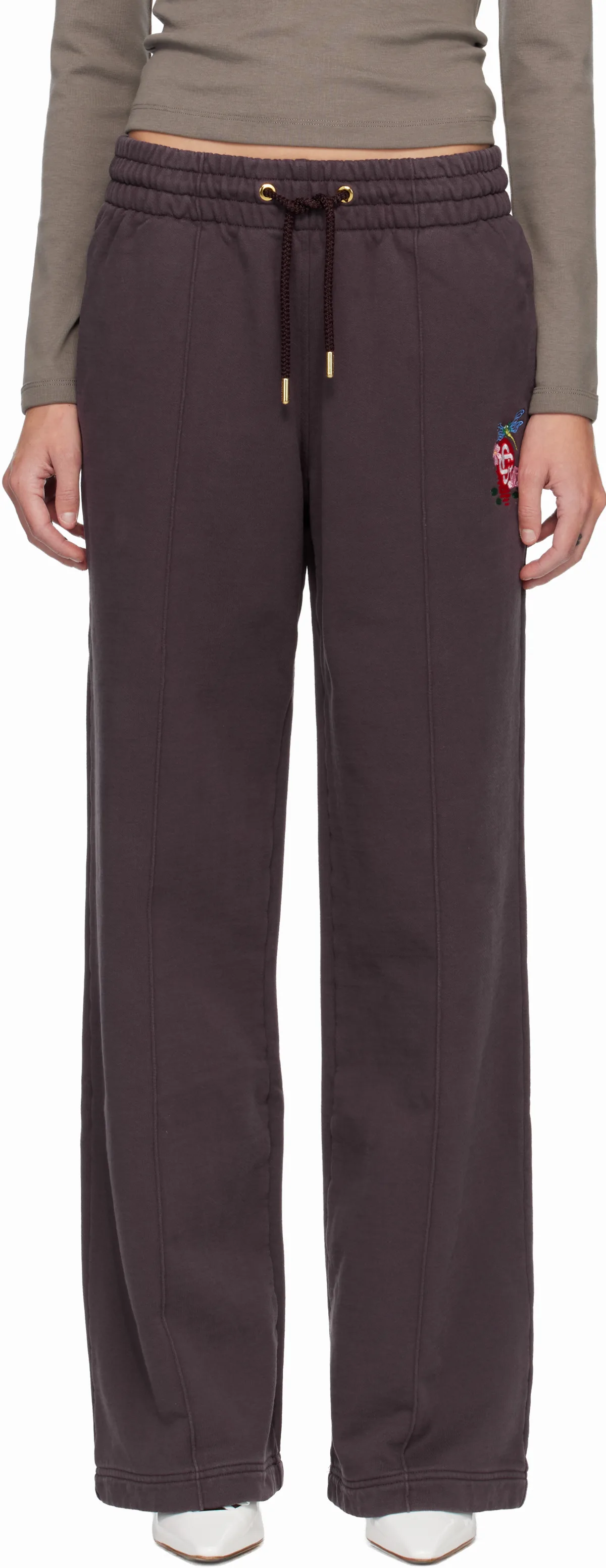Purple Dragonfly Floral Open Hem Sweatpants