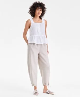 100% Linen Drawstring Barrel Leg Pants by Charter Club
